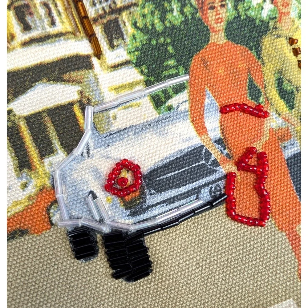 VTG Nostalgic Hand Bag Purse Beaded Italian Street Scene Retro